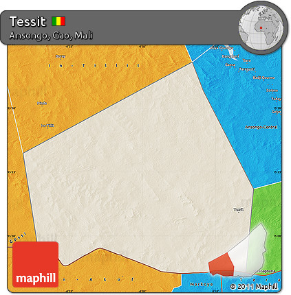 Shaded Relief Map of Tessit, political outside