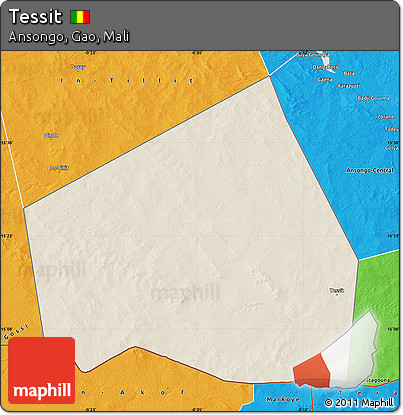 Shaded Relief Map of Tessit, political outside