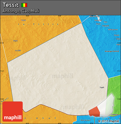Shaded Relief Map of Tessit, political outside