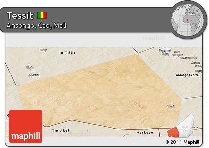 Satellite Panoramic Map of Tessit, shaded relief outside