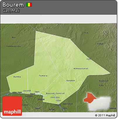 Physical 3D Map of Bourem, darken