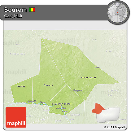 Physical 3D Map of Bourem, lighten