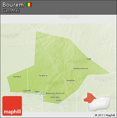 Physical 3D Map of Bourem, lighten