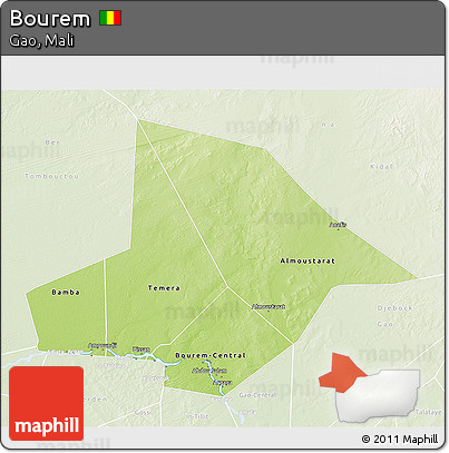 Physical 3D Map of Bourem, lighten