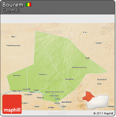 Physical 3D Map of Bourem, satellite outside