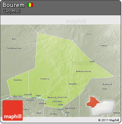 Physical 3D Map of Bourem, semi-desaturated