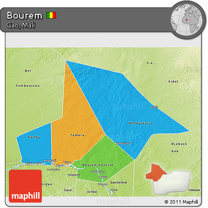 Political 3D Map of Bourem, physical outside