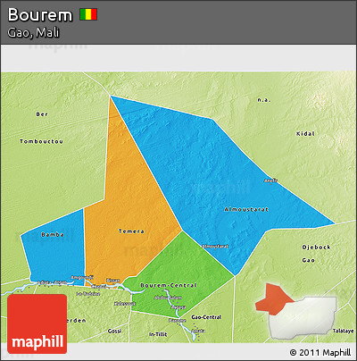 Political 3D Map of Bourem, physical outside