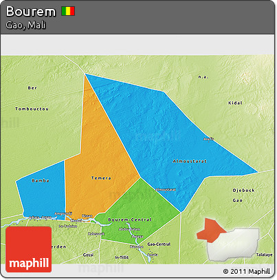 Political 3D Map of Bourem, physical outside