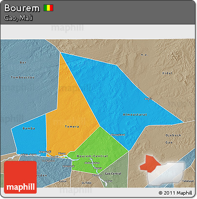 Political 3D Map of Bourem, semi-desaturated
