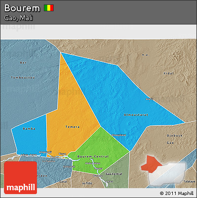 Political 3D Map of Bourem, semi-desaturated