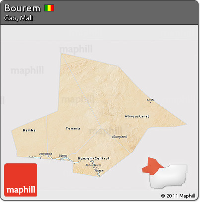 Satellite 3D Map of Bourem, cropped outside