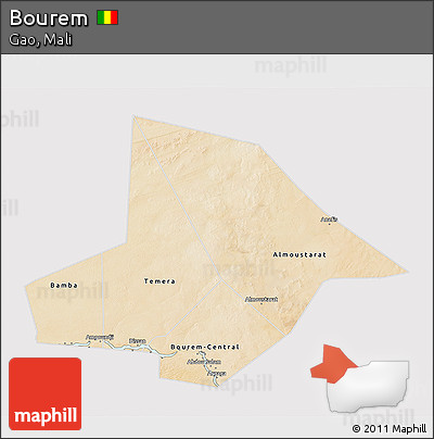 Satellite 3D Map of Bourem, cropped outside