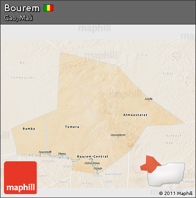 Satellite 3D Map of Bourem, lighten