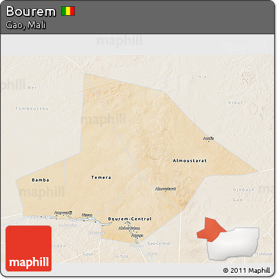 Satellite 3D Map of Bourem, lighten