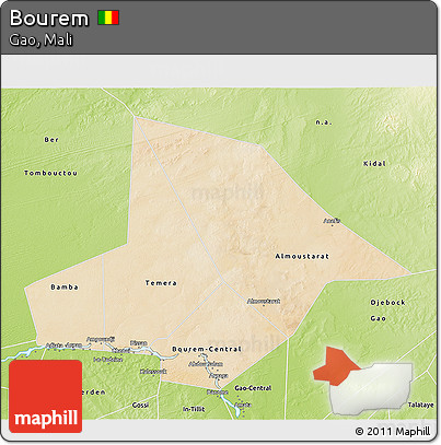 Satellite 3D Map of Bourem, physical outside