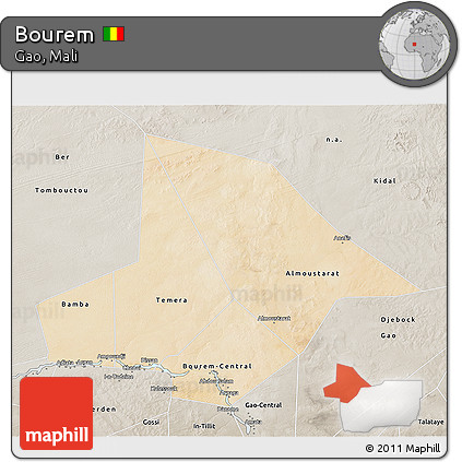 Satellite 3D Map of Bourem, semi-desaturated