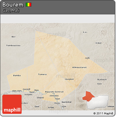 Satellite 3D Map of Bourem, semi-desaturated