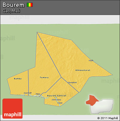 Savanna Style 3D Map of Bourem, single color outside
