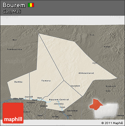 Shaded Relief 3D Map of Bourem, darken