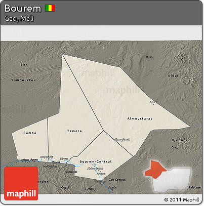 Shaded Relief 3D Map of Bourem, darken