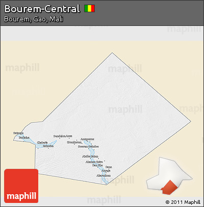 Classic Style 3D Map of Bourem-Central, single color outside