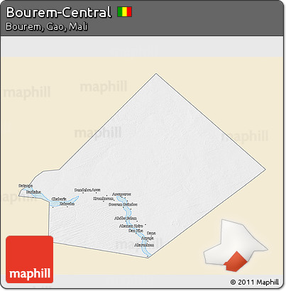 Classic Style 3D Map of Bourem-Central, single color outside