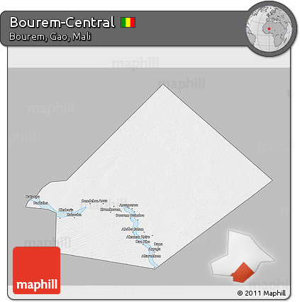 Gray 3D Map of Bourem-Central, single color outside