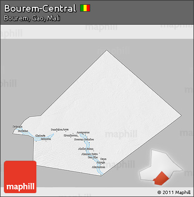 Gray 3D Map of Bourem-Central, single color outside