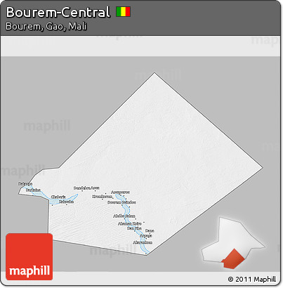 Gray 3D Map of Bourem-Central, single color outside