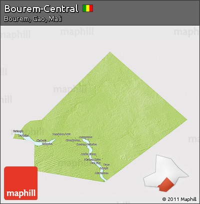 Physical 3D Map of Bourem-Central, cropped outside