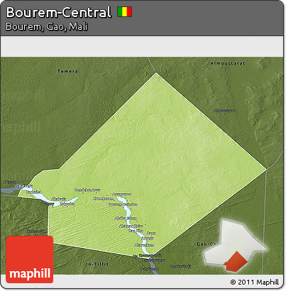 Physical 3D Map of Bourem-Central, darken