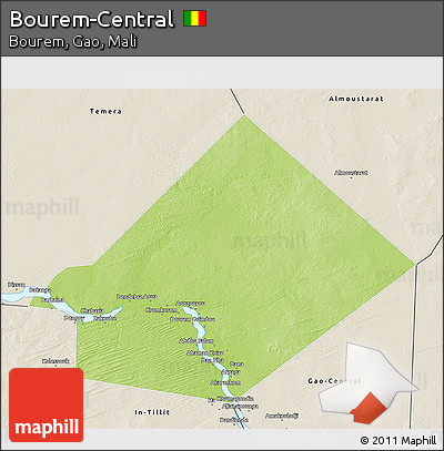 Physical 3D Map of Bourem-Central, shaded relief outside