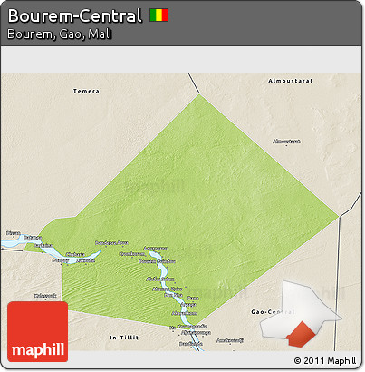 Physical 3D Map of Bourem-Central, shaded relief outside