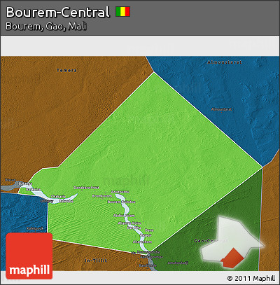 Political 3D Map of Bourem-Central, darken
