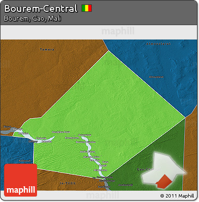 Political 3D Map of Bourem-Central, darken