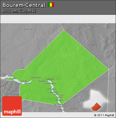 Political 3D Map of Bourem-Central, desaturated