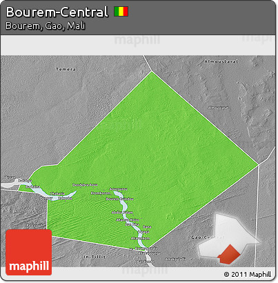 Political 3D Map of Bourem-Central, desaturated