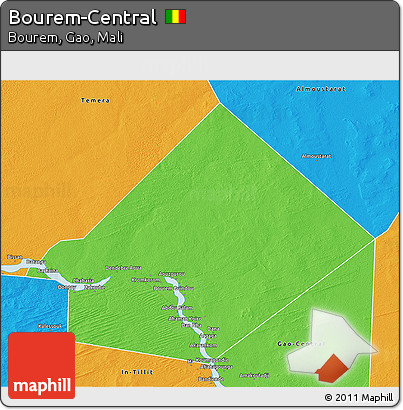 Political 3D Map of Bourem-Central