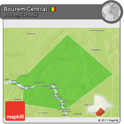 Political 3D Map of Bourem-Central, physical outside