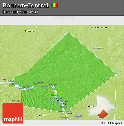 Political 3D Map of Bourem-Central, physical outside