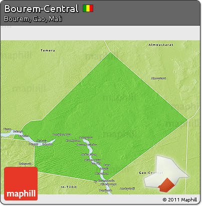Political 3D Map of Bourem-Central, physical outside