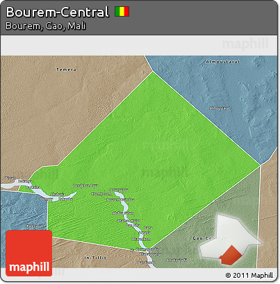 Political 3D Map of Bourem-Central, semi-desaturated
