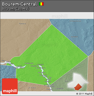 Political 3D Map of Bourem-Central, semi-desaturated
