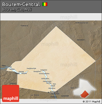 Satellite 3D Map of Bourem-Central, darken