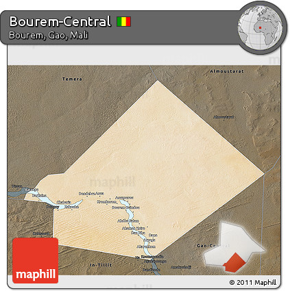 Satellite 3D Map of Bourem-Central, darken