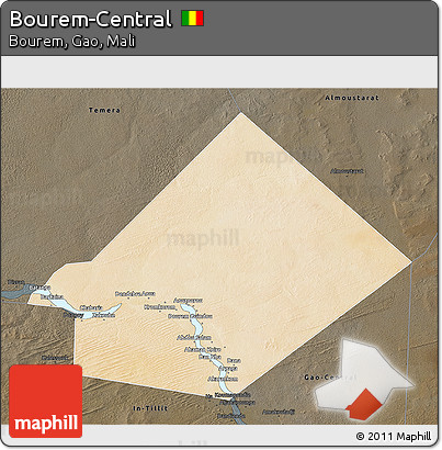Satellite 3D Map of Bourem-Central, darken