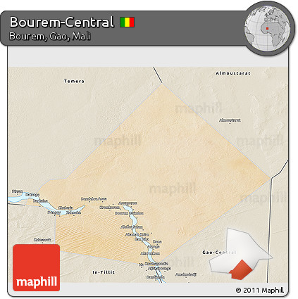 Satellite 3D Map of Bourem-Central, shaded relief outside