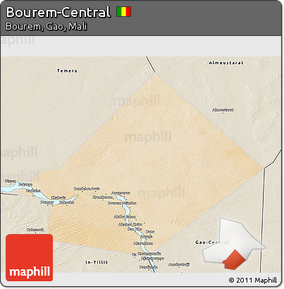 Satellite 3D Map of Bourem-Central, shaded relief outside