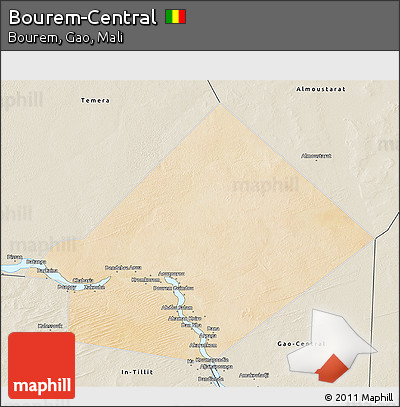 Satellite 3D Map of Bourem-Central, shaded relief outside